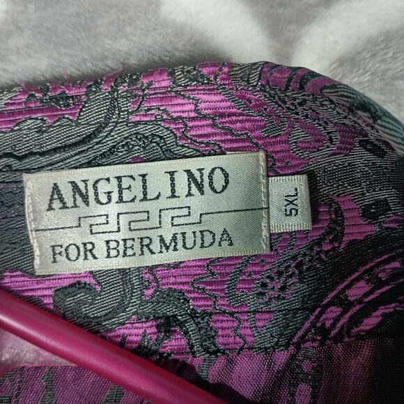 Angelino for Bermuda Men Shirt Men Size 5XL Purple Black Paisley Brocade Flashy - Picture 2 of 14